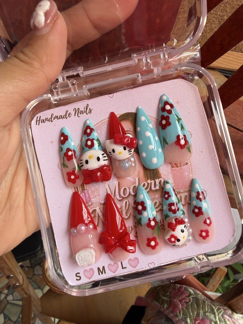 Handmade Press-On Nails - Various Designs (Category: Hands & Nails) located in Antipolo. Submitted by jincute23 (Listing ID 1463330259, Image 2). Description: - Handmade press-on nails - Available in cute designs: Kitty, strawberries, bunnies, cats, floral patterns - Each set includes a clear case - Perfect for parties or adding a unique flair to your everyday look -with free glue kit - Limited stock, get yours now!.