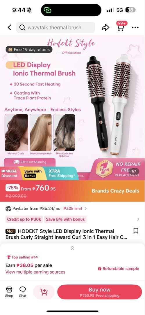 HODEKT Style LED Display Ionic Thermal Brush (Category: Hair) located in Manila. Submitted by prelovedbynicolae (Listing ID 1463481248, Image 1). Description: Rfs: I prefer using straightener - available for pickup near ust .