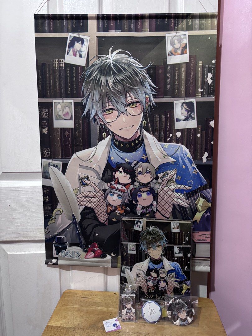Ike Eveland Birthday Goods 2022 (Category: Other Merchandise) located in Pasig City. Submitted by meowmeow.micha (Listing ID 1463479581, Image 3). Description: includes - signature badge (56mm) - illustration badge (75mm) - acrylic frame keychain - acrylic panel - b2 tapestry * acrylic panel has been put on display * acrylic panel is still contained in its original plastic packaging but the metal parts are dirty * b2 tapestry has been hung in the