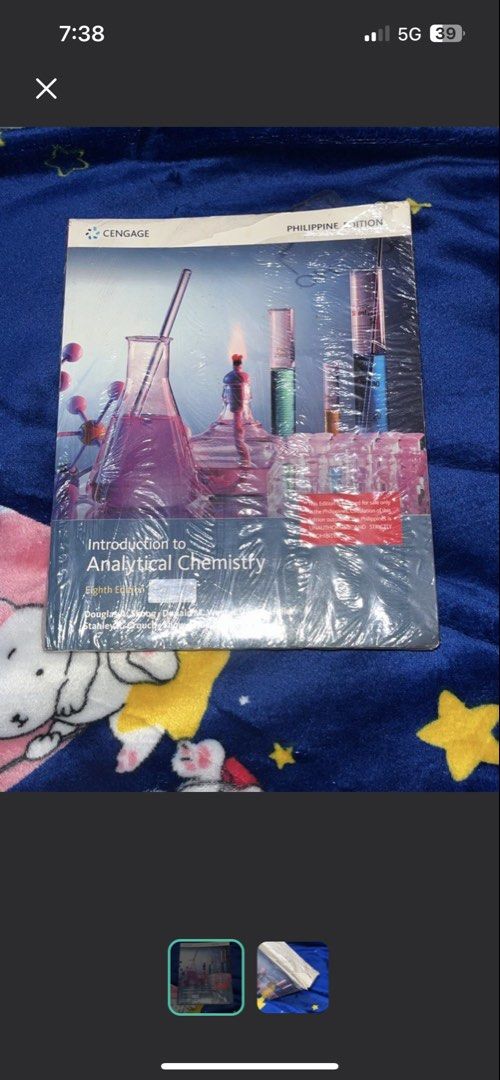 Introduction to Analytical Chemistry, 8th Edition, Philippine Edition (Category: Textbooks) located in Pasay City. Submitted by ynnpeachsoju (Listing ID 1463452417, Image 1). Description: - Introduction to Analytical Chemistry, 8th Edition - Philippine Edition - Published by Cengage Learning - Essential textbook for analytical chemistry students - Covers various topics in the field Sealed but cover has folded corner as shown in the picture. Loc: 