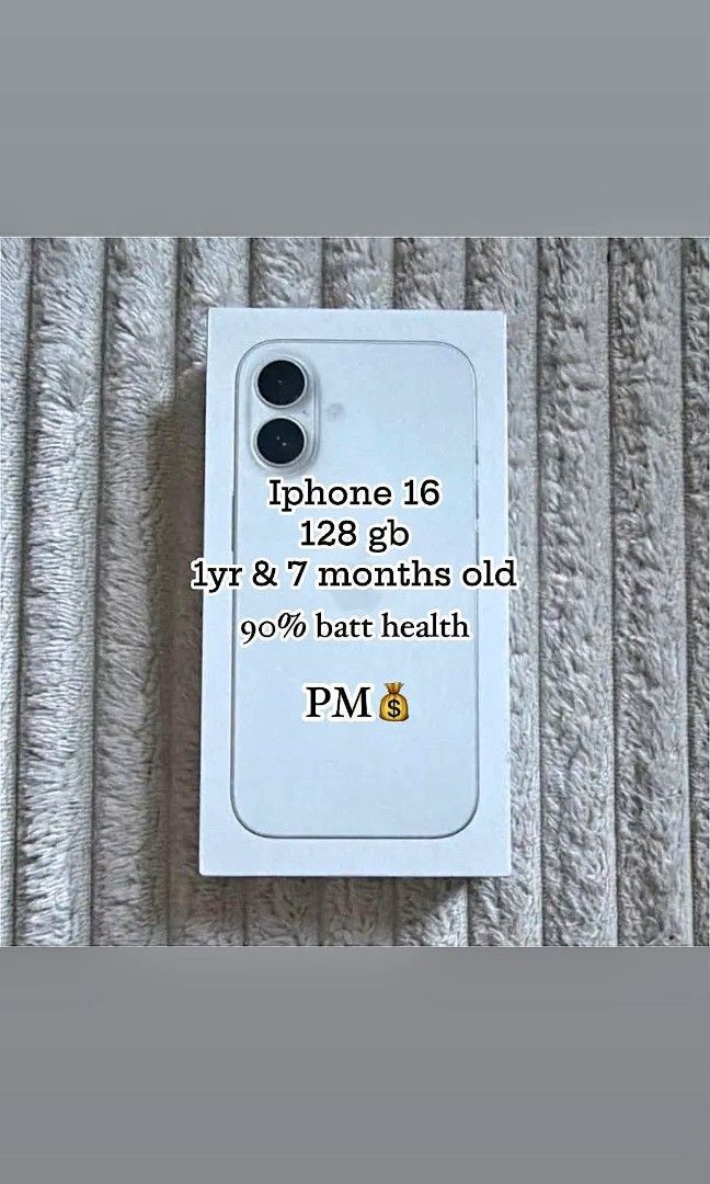 Iphone 16 (Category: iPhone 16 Series) located in Pasay City. Submitted by bulletram16 (Listing ID 1463494519, Image 1). Description: 1 yr & 7 months old 90% batt health.