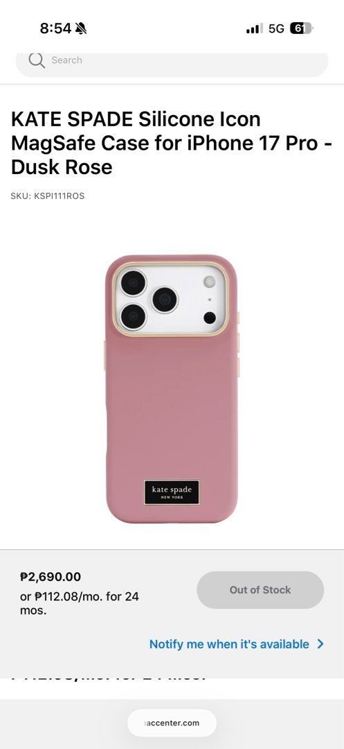 iPhone 17 Pro Kate Spade Case (Category: Cases & Sleeves) located in Quezon City. Submitted by declutterw_v (Listing ID 1463496575, Image 1). Description: used once but with veryyy minimal scratches when my slipped nung brand new :( bought from power mac.