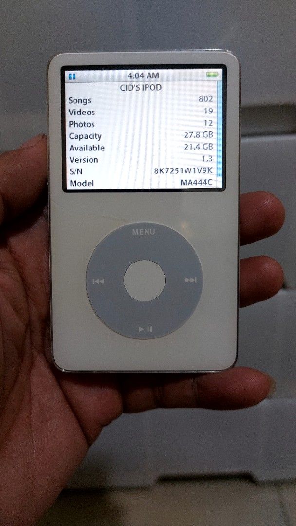 IPod Classic 5th Generation 30Gb (Category: Portable Music Players) located in Quezon City. Submitted by christopher.torio18 (Listing ID 1463368078, Image 1). Description: - iPod Classic 5th Generation - 30GB Storage Capacity - Color: White - Classic click wheel design - Shows minor cosmetic wear (scratches on back), as pictured - Fully functional music player - Same Imei on back plate - 802 songs loaded - For pick only, Deliver shipping fee shou
