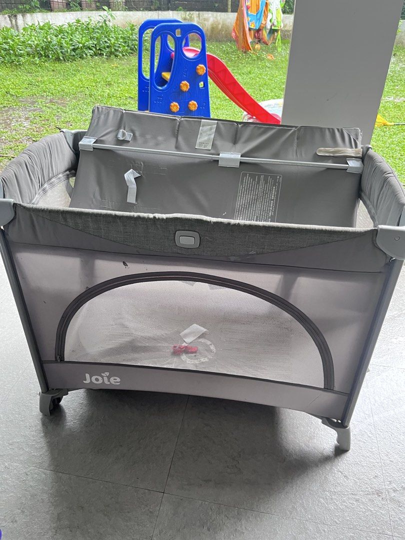Joie Playpen with Play Mat and Arch (Category: Infant Playtime) located in Quezon City. Submitted by ashlymae (Listing ID 1463396019, Image 1). Description: - Joie brand playpen - Includes padded mattress and colorful play mat with arch - Mesh sides for good ventilation - Easy to fold and transport - Minor marks on mattress and frame - Seldom used - Di po masyado nagamit natambak lang - need lang labhan - message for offer deals!! - with free pin