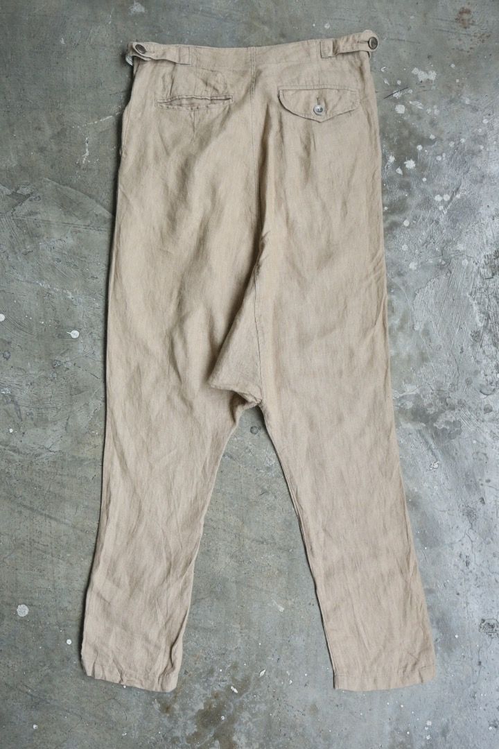 Kapital - Gurkha Pants (Category: Chinos) located in Manila. Submitted by graymatter_ (Listing ID 1463442151, Image 2). Description: Kapital - Gurkha Pants Tagged Size: 1 Condition: 9/10 Material: 100% Linen Made in: Japan Dimensions Waist: 31 Inseam: 21.5 Crotch: 22.5 Leg Opening: 6 .