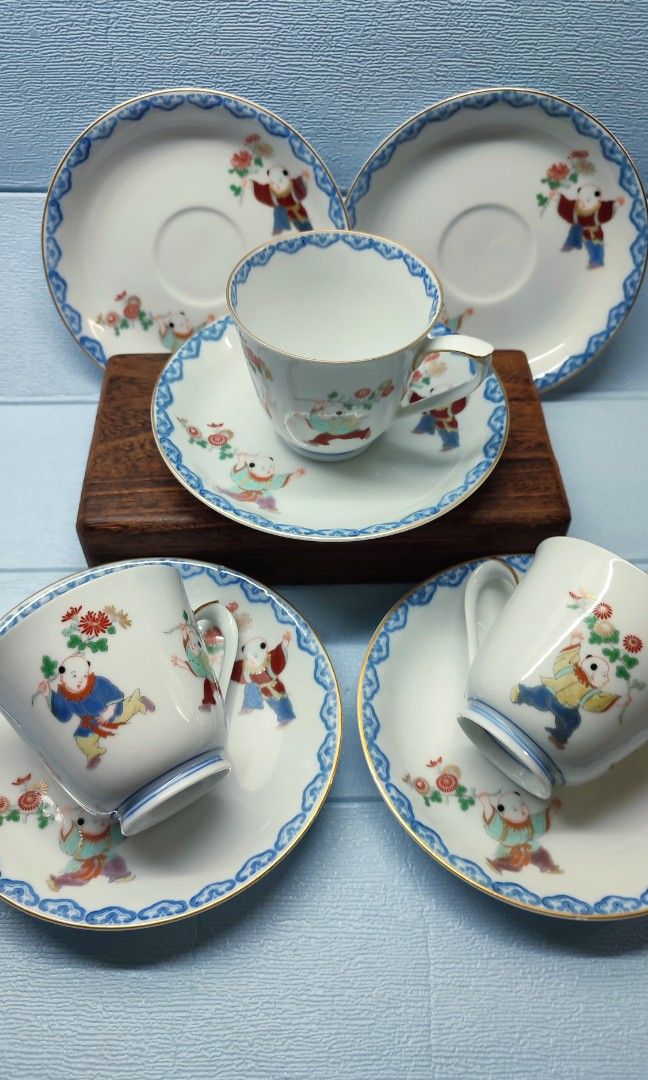 Karako Prints Tea cup and saucer (Category: Coffee & Tea Tableware) located in Mandaluyong City. Submitted by lalahhome (Listing ID 1463403380, Image 2). Description: 3 duos Karako Boys print teacup and saucer plus 2 free saucers No chips cracks or crazing.