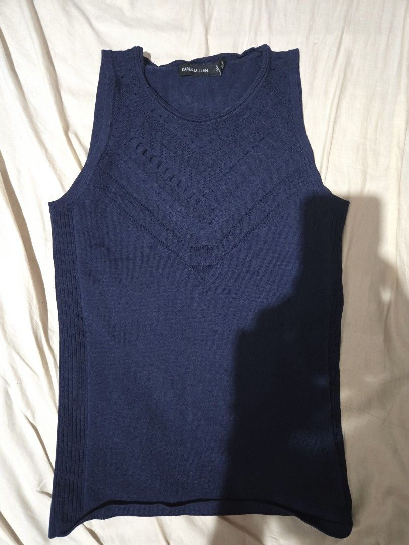 Karen Millen navy knit top (Category: Blouses) located in Manila. Submitted by thewalkingmuse (Listing ID 1463480465, Image 3). Description: no flaws. in excellent condition. size xs - small shipping fee to be shouldered by buyer.