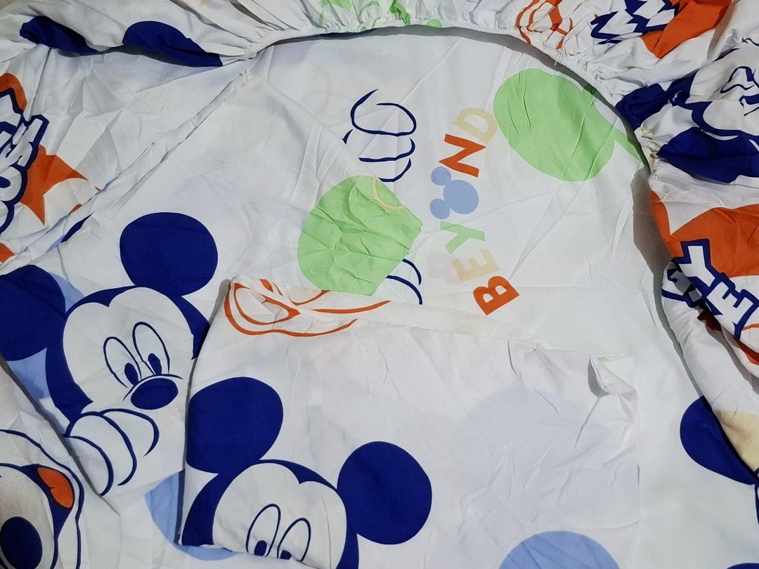 Kids Fitted Sheet & Pillowcase Set - Various Cartoon Designs (Category: Bedding & Towels) located in Bacoor. Submitted by always020623207 (Listing ID 1463335177, Image 2). Description: - Fun and colorful fitted sheet and pillowcase sets for kids. - Available in popular designs: Mickey Mouse, Pokemon, cars, rockets, and more! - Made from soft, comfortable fabric for a good night's sleep. - Fitted sheet has elastic for easy and secure fitting. - Br