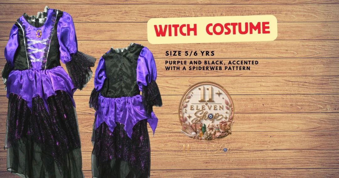 Kids Witch Costume Black Spiderweb Pattern (Category: Babies & Kids Fashion) located in Caloocan City. Submitted by 11eleven.shop (Listing ID 1463439887, Image 2). Description: - Kids' Witch Costume - Color: Purple and Black - Size: 5/6 Years - Features: Spiderweb pattern accent - Ideal for: Halloween parties, dress-up fun #HalloweenCostume #CostumeForSale #KidsCostume #KidsCostume #DisneyPrincess #Princess #disneyprincesscostume #herocostume.