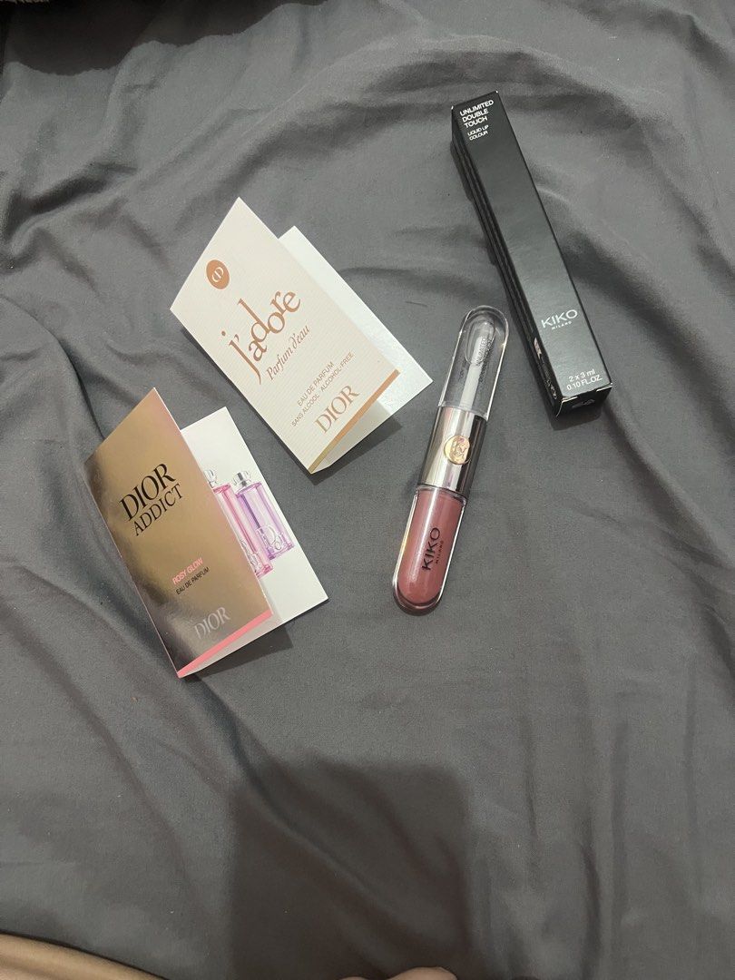 Kiko Milano Double Touch Lipstick and Lipgloss (Category: Makeup) located in Manila. Submitted by issarivra_ (Listing ID 1463518977, Image 1). Description: - Kiko Milano Unlimited Double Touch Lipstick in Shade 120 - Includes 2 FREE Dior Perfume Samples: - J'adore Eau de Parfum - Dior Addict Rose Glow Eau de Parfum - Perfect for trying new scents and a popular lipstick choice. -RFS: Not my shade.