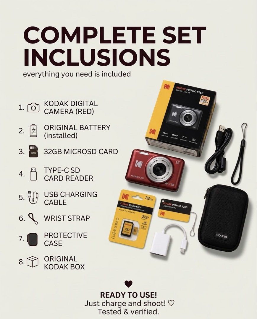 Kodak Fz55 for Rent (Category: Cameras) located in Manila. Submitted by beb777 (Listing ID 1463502170, Image 2). Description: 📸 RETRO CAMERA RENTAL 📸 Capture the nostalgia! 🎞️✨ Add that perfect vintage touch to your parties, road trips, concerts, and daily vlogs with this Red Kodak Point-and-Shoot digital camera! 🎒❤️ Our rental includes EVERYTHING you need to start shooting immediately! 📍 AFFORDABLE RATES: 💸 ₱200/day for 1 to 3 days 💸 ₱150