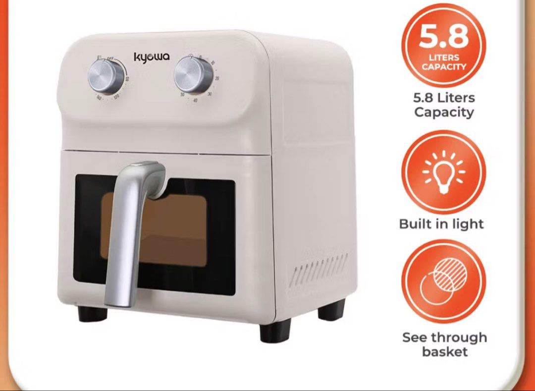 Kyowa airfryer (Category: Other Kitchen Appliances) located in Manila. Submitted by bubblycloud_10 (Listing ID 1463515791, Image 1). Description: Kyowa 5.8 Liter Air Fryer - Ivory -1+ year pa lang -no box.