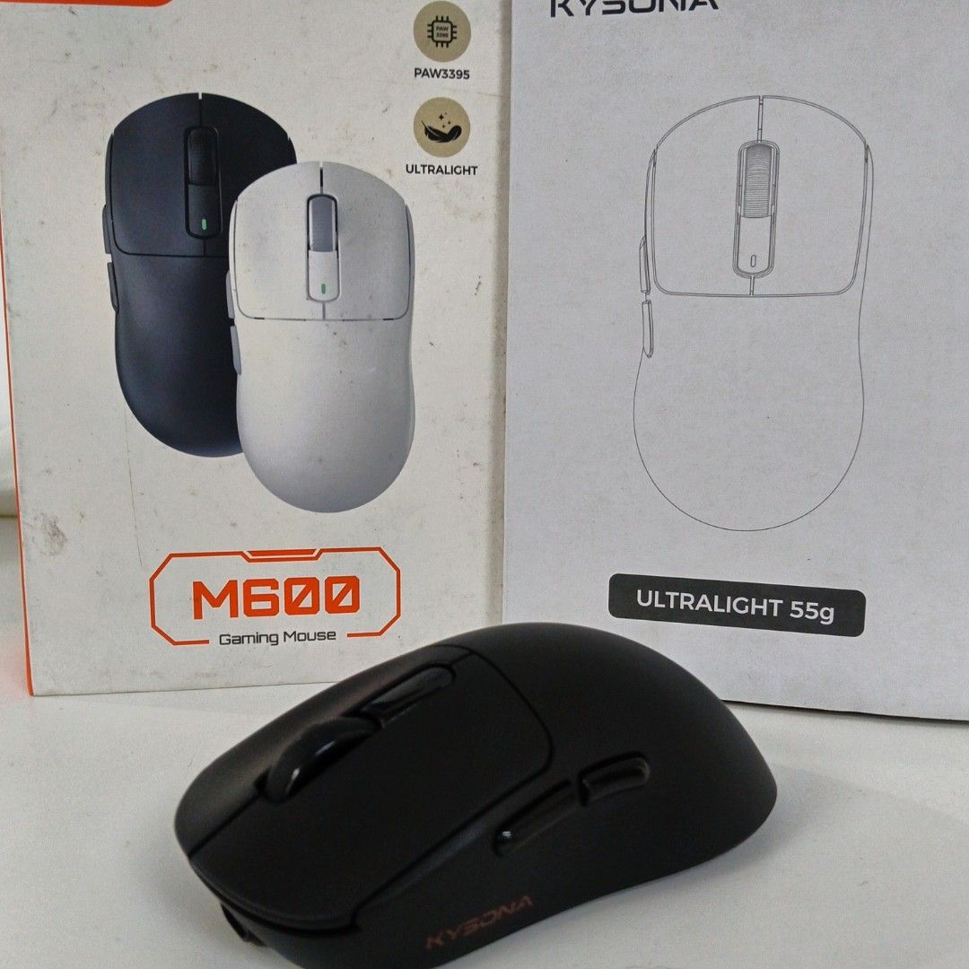Kysona M600 Ultralight Gaming Mouse (Category: Mouse & Mousepads) located in Caloocan City. Submitted by coolgem_3f10a0 (Listing ID 1463340119, Image 1). Description: - Kysona M600 Ultralight Gaming Mouse - Feather-light at only 55g - High-performance PAW3395 sensor - Dual connectivity: 2.4Ghz wireless & Bluetooth - Built-in DPI indicator light - Perfect for intense gaming sessions or everyday productivity.