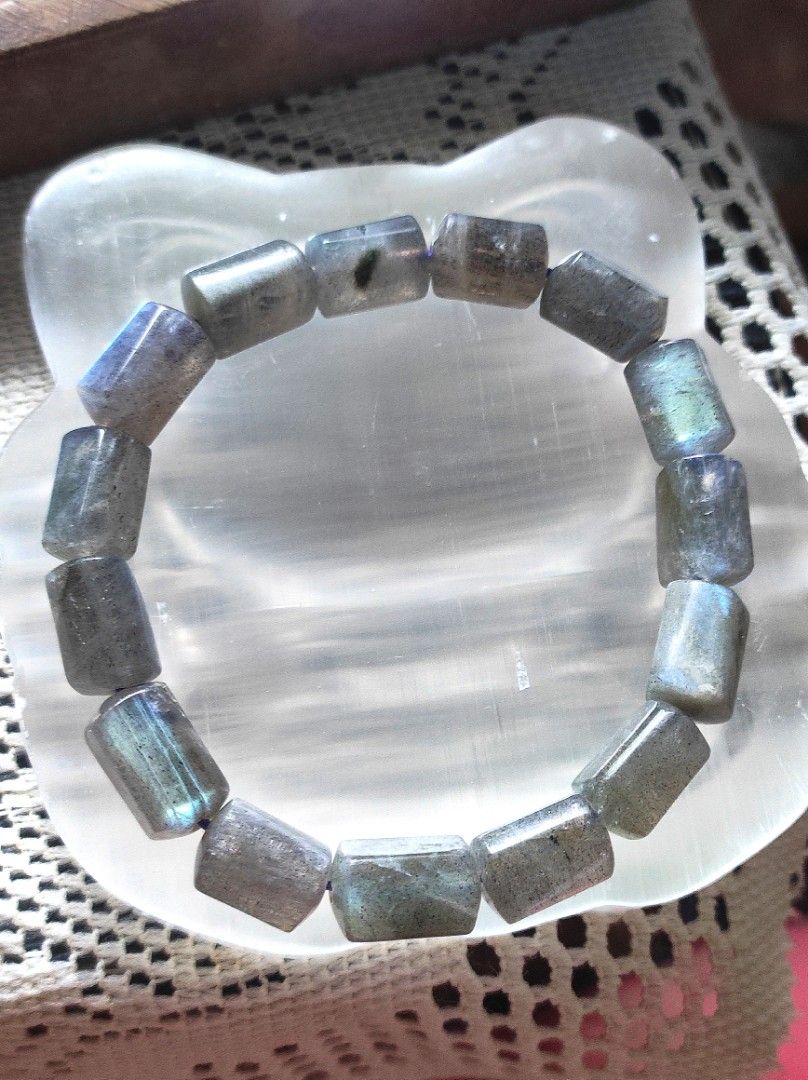 Labradorite Crystal Bead Bracelet barrel shape (Category: Bracelets) located in Kinoguitan. Submitted by artemiscrystal (Listing ID 1463330332, Image 2). Description: - Genuine natural labradorite beads - Unique blue and green flash in each stone - Smooth, polished barrel bead shape - For Aura Protection from negative energies. - For enhanced intuition, deepen meditation. - Good for navigating change, gives strength and perseverance during major 