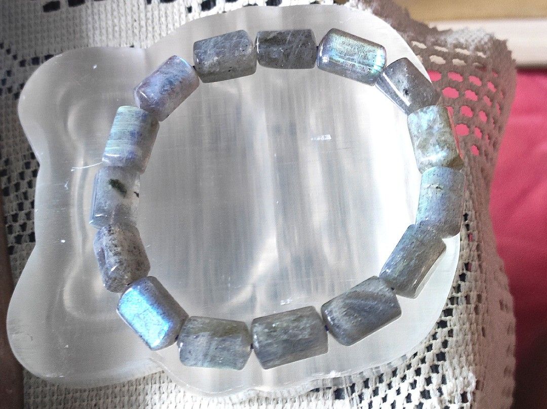 Labradorite Crystal Bead Bracelet barrel shape (Category: Bracelets) located in Kinoguitan. Submitted by artemiscrystal (Listing ID 1463330332, Image 1). Description: - Genuine natural labradorite beads - Unique blue and green flash in each stone - Smooth, polished barrel bead shape - For Aura Protection from negative energies. - For enhanced intuition, deepen meditation. - Good for navigating change, gives strength and perseverance during major 