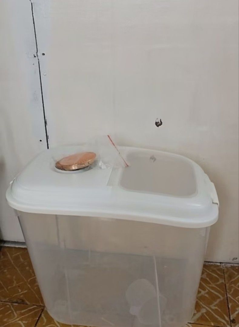 Large Clear Plastic Storage Container with White Lid (Category: Storage Boxes & Baskets) located in Manila. Submitted by ljaneee (Listing ID 1463364318, Image 1). Description: - Rice Dispenser Large up to 18kg of rice, clear plastic storage container - White lid with secure latch closure - Ideal for storing dry goods like rice or pet food - Built-in side handle for easy carrying - Convenient small opening on lid for scooping - Practical addition 