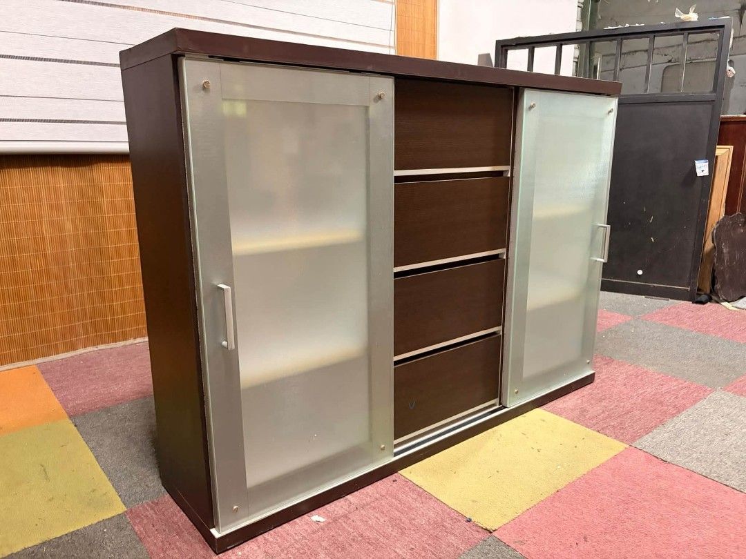 Lateral Kitchen Cabinet (Category: Shelves, Cabinets & Racks) located in Meycauayan. Submitted by marygracecasimiro (Listing ID 1463436223, Image 3). Description: Modern SLIDING DOORS Kitchen Cabinet MAKITID, SPACESAVER!!! With Drawers Frosted Glass Sliding Doors, Adjustable Shelves Price : 10,500 ✅ *SEE VIDEO COMMENT 47L x 11W x 34H inches In VERY good condition💜💜 #highlightsfollowers #followersandnonfollowers.