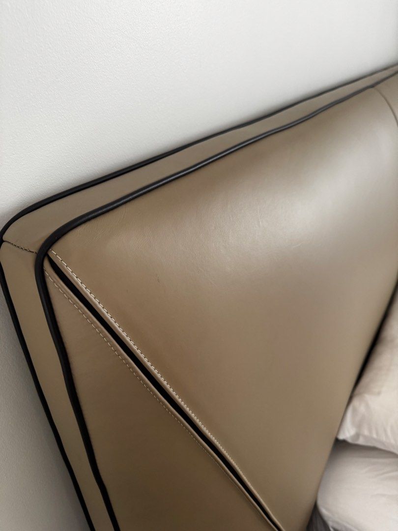 Leather bed frame and bed mattress set (Category: Bed Frames & Mattresses) located in Manila. Submitted by berieltan (Listing ID 1463519898, Image 3). Description: Real leather and almost brand new Rfs: converting to play room.