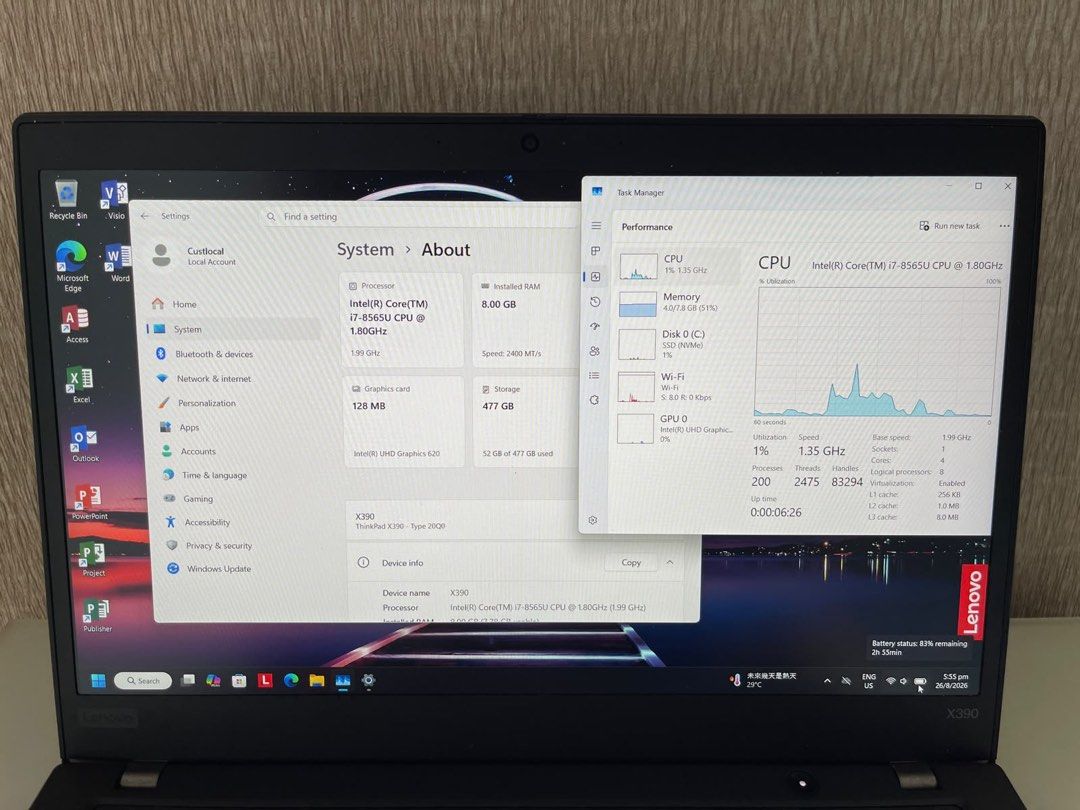 Lenovo ThinkPad X390 Intel Core i7 Laptop (Category: Laptops & Notebooks) located in Caloocan City. Submitted by wins_r_g (Listing ID 1463388929, Image 3). Description: - Lenovo ThinkPad X390 Laptop - Intel Core i7 Processor - 8GB RAM - 512 GB Storage - Excellent for Work & Everyday Use - Clear Screen - Responsive Keyboard - Ready for a New Owner.