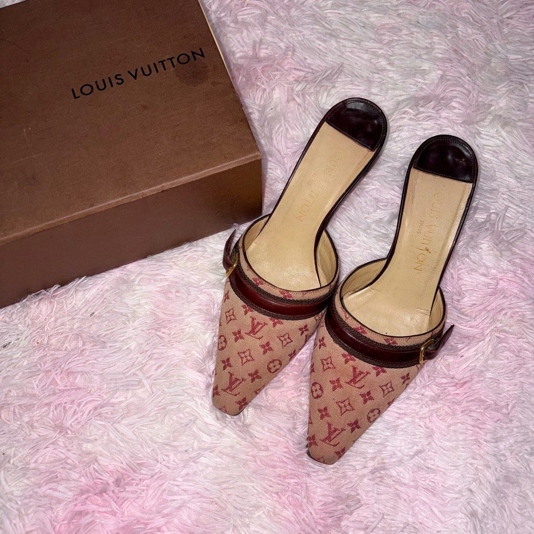 louis vuitton mini lin mules (Category: Sandals) located in Marikina City. Submitted by ___peaxch (Listing ID 1463537282, Image 1). Description: classic/vintage Louis Vuitton Monogram canvas —size: 36 —condition: slightly worn, still in good condition, with box —repriced, slightly negotiable actual item is shown in the photos. .