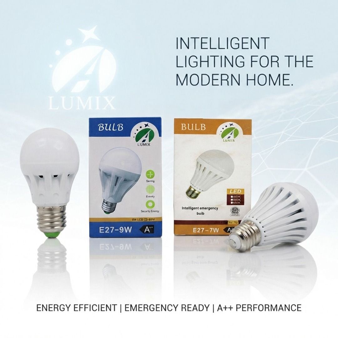 Lumix LED Bulb E27 - 7W, 9W, 12W Available (Category: Lighting) located in Paranaque City. Submitted by super_9.9 (Listing ID 1463357599, Image 1). Description: - Lumix Energy-Efficient LED Bulbs - Available Wattages: 7W, 9W, 12W - A++ Performance Rating - Emergency Ready - Long Lifespan: 5 Years - Ideal for Modern Homes - Bright and Reliable Lighting Solution.