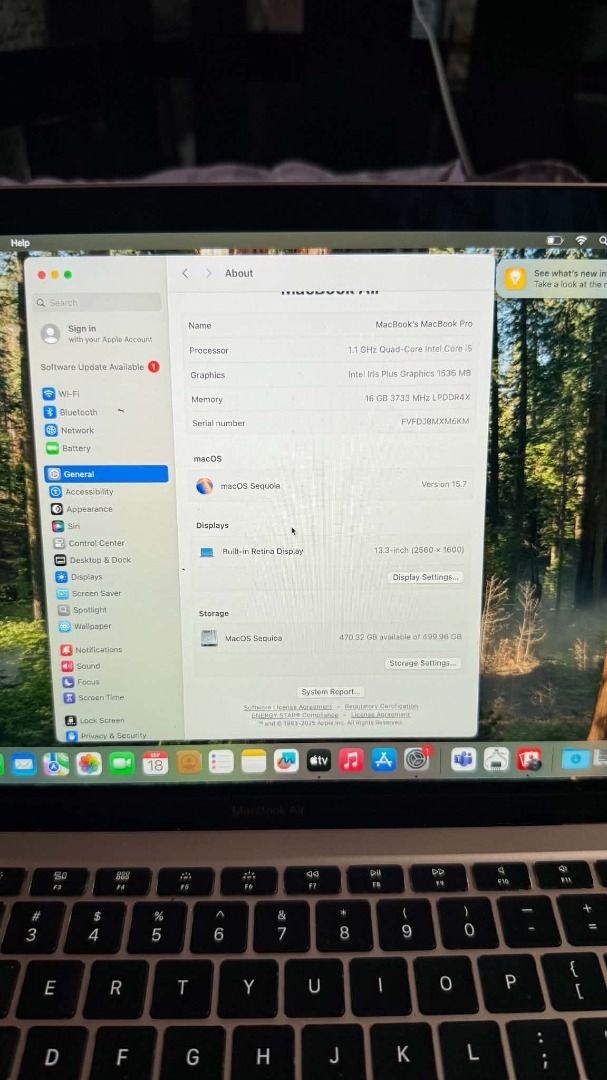 MacBook Air (Category: Laptops & Notebooks) located in Alicia. Submitted by marmar3k (Listing ID 1463458755, Image 2). Description: Model Name: MacBook Air MacBook Air (Retina, 13-inch, 2020) Processor Name: Quad-Core Intel Core i5 Processor Speed: 1.1GHz Number of Processors: 1 Total Number of Cores: 4 L2 Cache (per COre): 512kb L3: 6mb Cache Memory: 16gb.