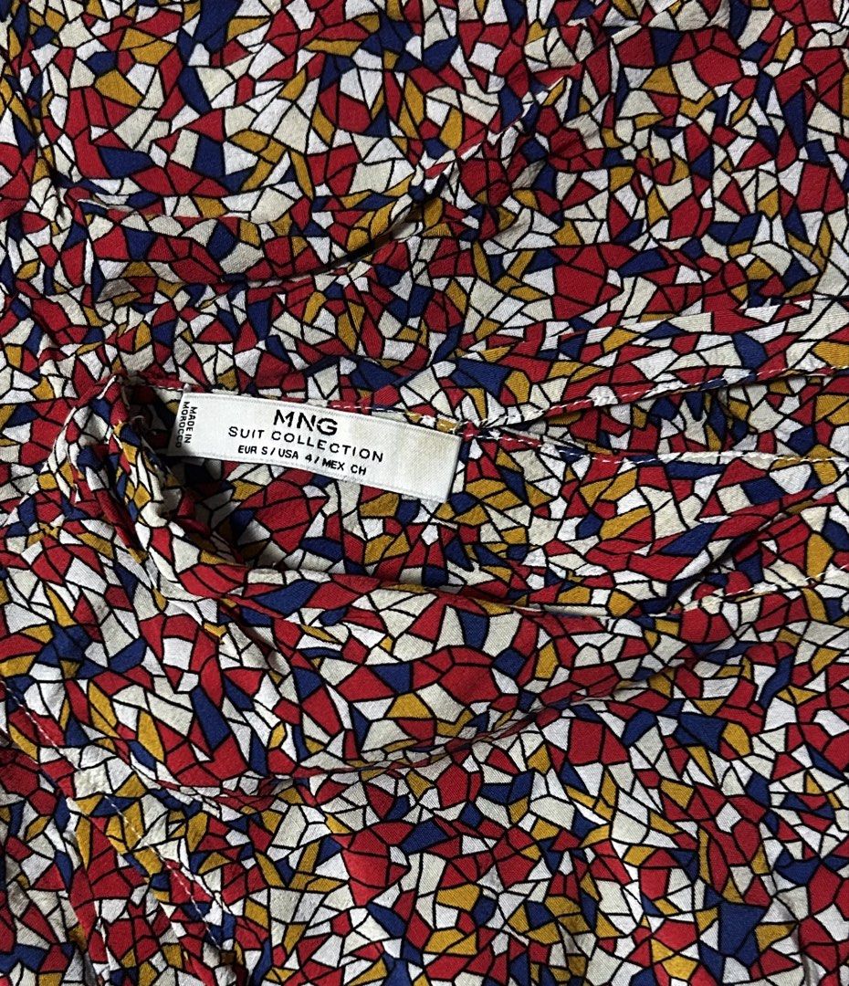MANGO (Category: Dresses) located in Davao. Submitted by sart0ria85 (Listing ID 1463390629, Image 3). Description: A mini mosaic of red blue yellow and white A dress in Suit Collection. Label details of the fabric is removed. MADE IN MOROCCO 🇲🇦 SMALL. Size 4 EXCELLENT CONDITION (92/100).