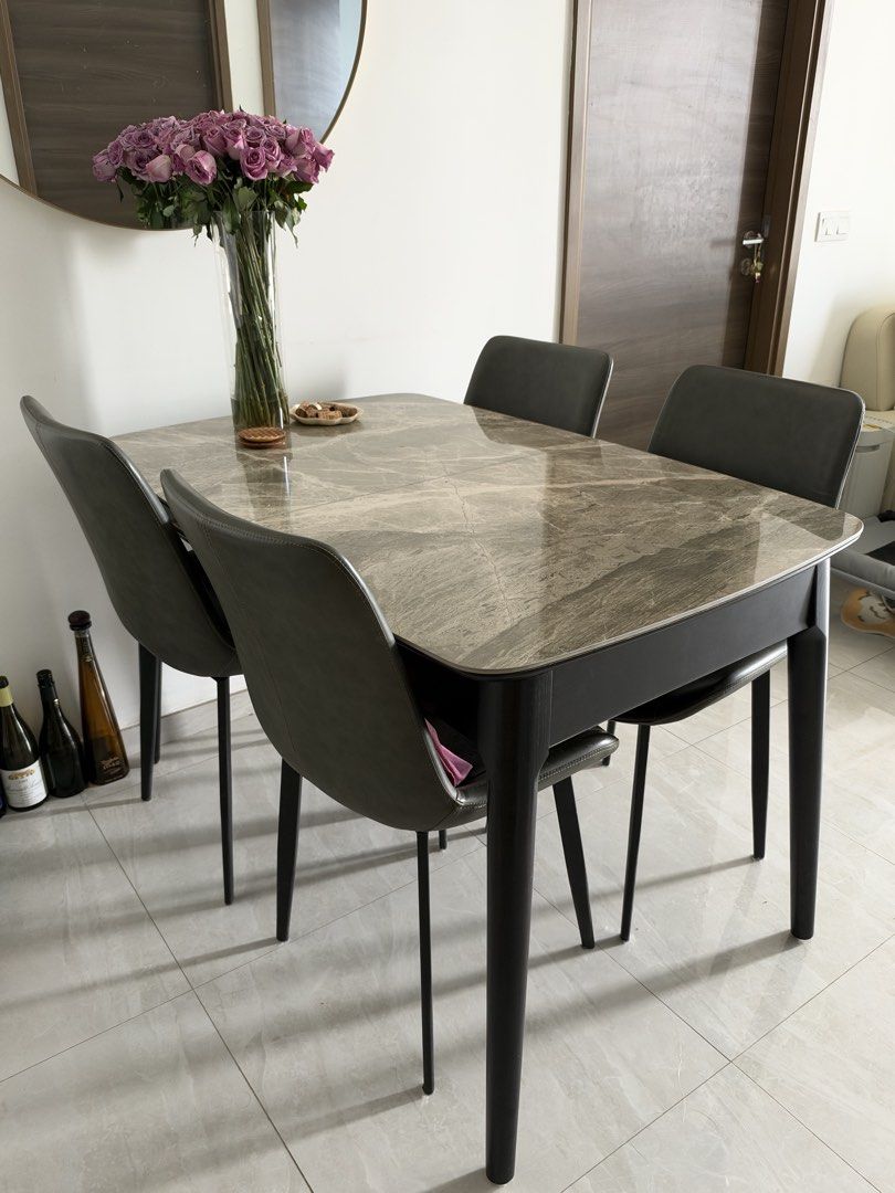 Marble dining table - extendable (Category: Tables & Sets) located in Singapore. Submitted by shopbambi (Listing ID 1463340477, Image 2). Description: Marble dining table 1. Sits 4, or 6 once extended 2. Very good condition no scratches 3. Able to buy with or without the chairs $260 all in, each chair $20/each Self arrange your delivery .