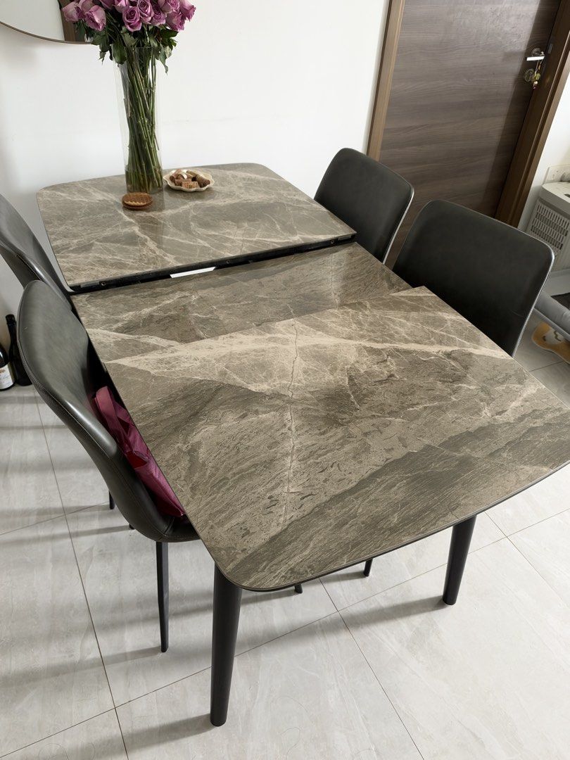 Marble dining table - extendable (Category: Tables & Sets) located in Singapore. Submitted by shopbambi (Listing ID 1463340477, Image 3). Description: Marble dining table 1. Sits 4, or 6 once extended 2. Very good condition no scratches 3. Able to buy with or without the chairs $260 all in, each chair $20/each Self arrange your delivery .