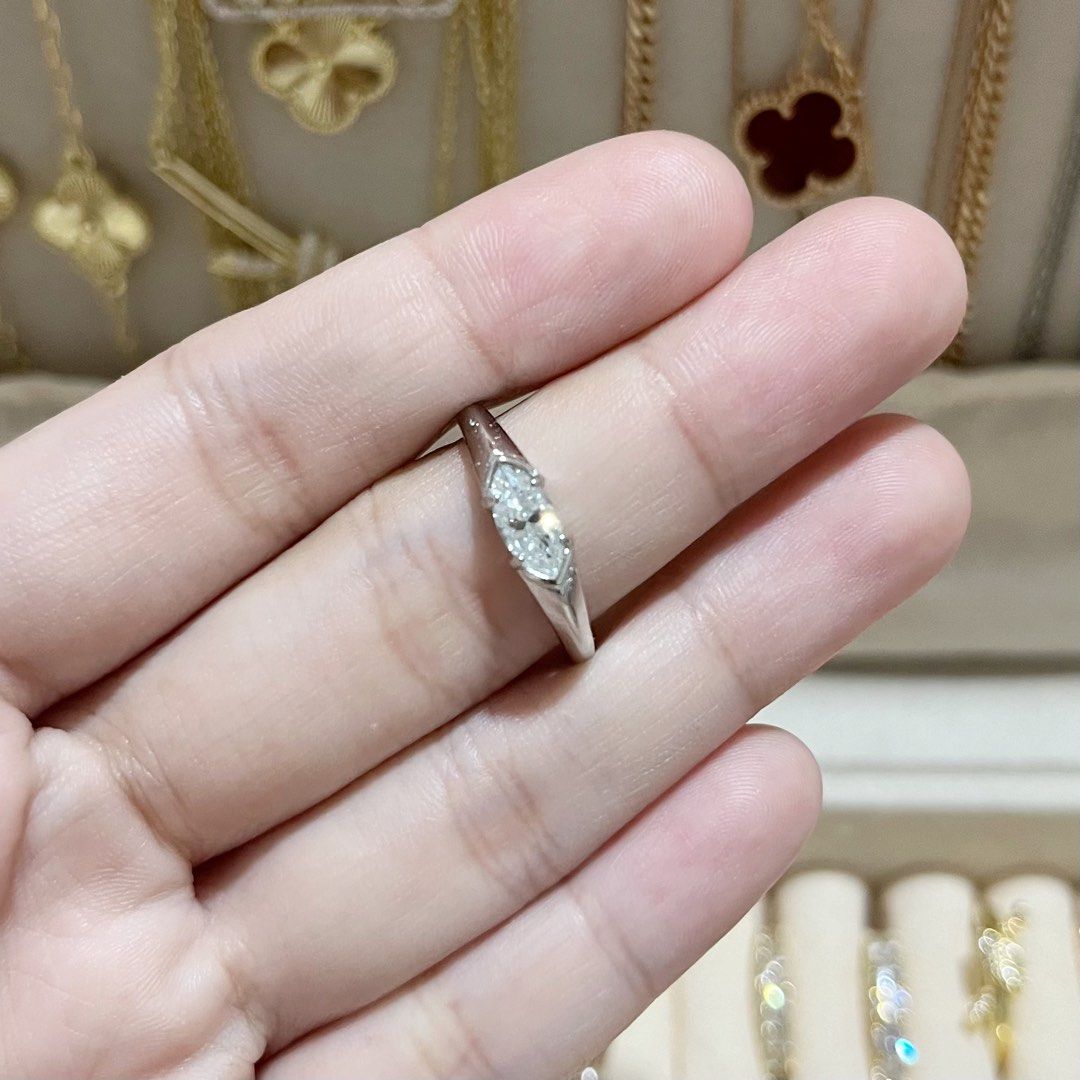 MARQUISE CUT MOISSANITE RING (Category: Rings) located in Talavera. Submitted by curatedbykhy (Listing ID 1463490764, Image 2). Description: MOISSANITE RING — Genuine Moissanite stone (no certificate but guaranteed can pass tester) — Titanium setting (tarnish resistant and hypo-allergenic) — Adjustable size .