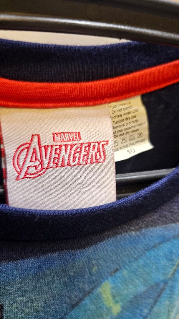 Marvel Avengers T-shirt Size 10 (Category: Tshirts & Polo Shirts ) located in Quezon City. Submitted by dawnest (Listing ID 1463505466, Image 3). Description: - Navy blue t-shirt - Cool Marvel Avengers graphic print featuring Iron Man, Captain America, Thor, and Hulk - Small Marvel tag on the sleeve - Size 10 - Ideal for any young Avengers fan! -16 inches width, 20 inches length .