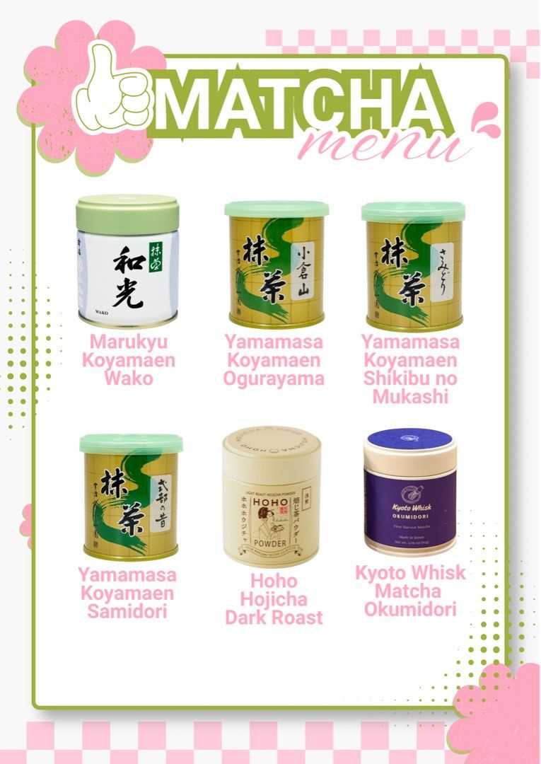 Matcha Tingi Powders YK MK (Category: Beverages) located in San Fernando. Submitted by seokjinnie08 (Listing ID 1463449794, Image 1). Description: - Authentic Japanese Matcha & Hojicha Powders - Varieties include: - Marukyu Koyamaen Wako - Yamamasa Koyamaen (Ogurayama, Shikibu no Mukashi, Samidori) Minimum of 4 grams per order - Hoho Hojicha Dark Roast - Kyoto Whisk Matcha Okumidori - Ideal for tea lovers and enthusiasts looking to explore differ