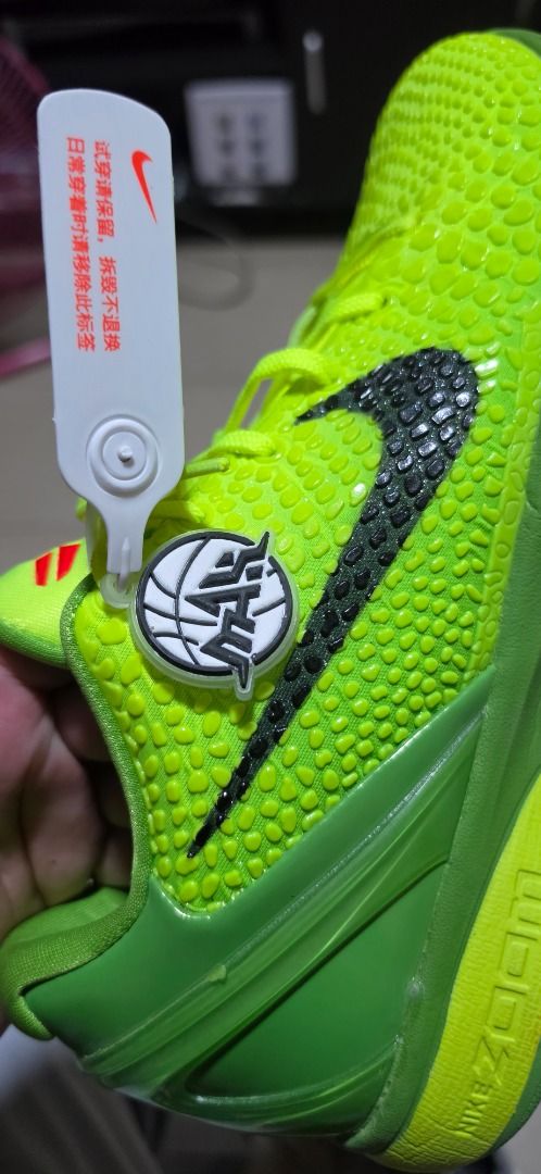 Max Batch Nike Kobe 6 "Grinch" (Category: Sneakers) located in Caloocan City. Submitted by triggermanocho (Listing ID 1463335992, Image 3). Description: - Neon green Kobe 6 Protro - Textured upper with black snake-like Swoosh - Comes with extra red and orange laces - Features the special edition dubrae - Ideal for collectors and basketball players.