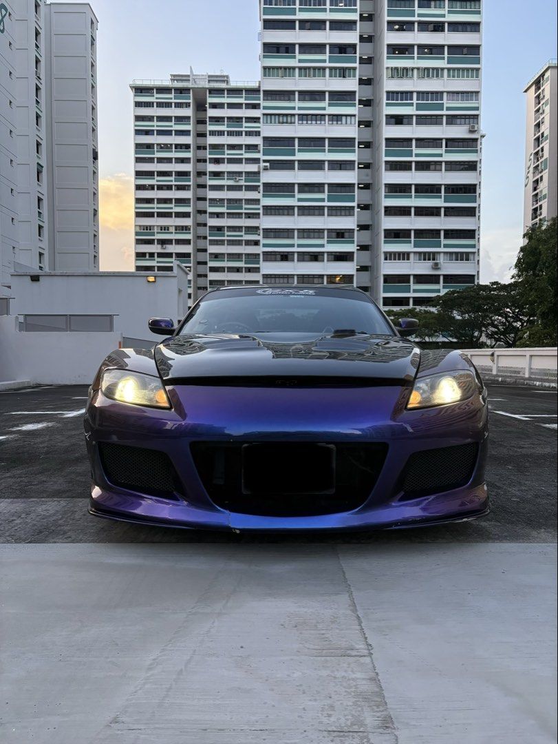 Mazda RX8 1.3 (A) (Category: Used Cars) located in Singapore. Submitted by lionelhowa (Listing ID 1463523592, Image 1). Description: Sadly have to let go for a family car Interiors: - Gearbox overhaul (June 2025) - Full radiator and wiring fix (Nov 2025) - Alignment & Suspension adjustments (April 2026) Exteriors: - Unique purple and blue chameleon paint (Copy GTR 😂) - Aftermarket widebody kit - Carbon fiber skirting - Carbon fiber hood - Carbon