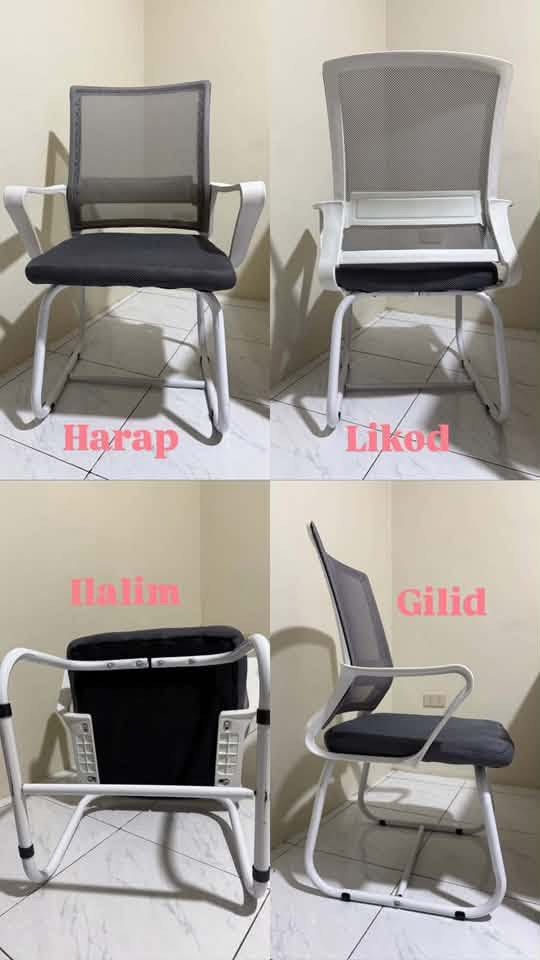 Mesh Back Office Chair with White Frame (Category: Office Furniture & Fixtures) located in Manila. Submitted by yennny_ (Listing ID 1463428516, Image 1). Description: - Modern design - Comfortable mesh back - Dark seat - Sturdy white sled base - Ideal for office or home workspace.
