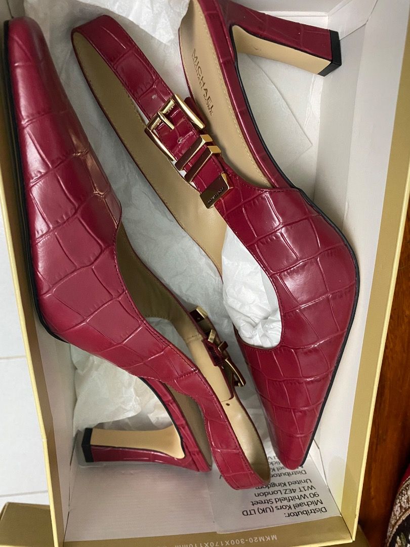 Micheal Kors Heels (Category: Sneakers & Footwear) located in Caloocan City. Submitted by reyn_22 (Listing ID 1463380378, Image 2). Description: MK Heels DARRINGTON SLING PUMP CROCCO CONGO LEATHER 40F4DTMP2E Size 10 Deep red .