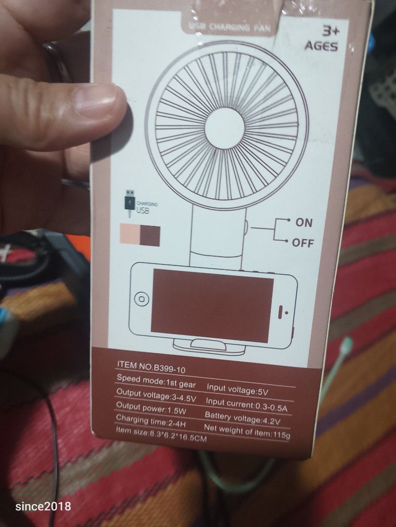 Mini Cute Fan USB Charging Portable Handheld Fan (Category: Fans) located in Quezon City. Submitted by sellingwithlove2018 (Listing ID 1463349616, Image 3). Description: - Mini cute fan - USB charging - 3 speed modes - 1.5W output power - 2-4 hours charging time - Compact size: 8.3*6.2*16.5cm - Lightweight: 115g - Hindi pa nagagamit.