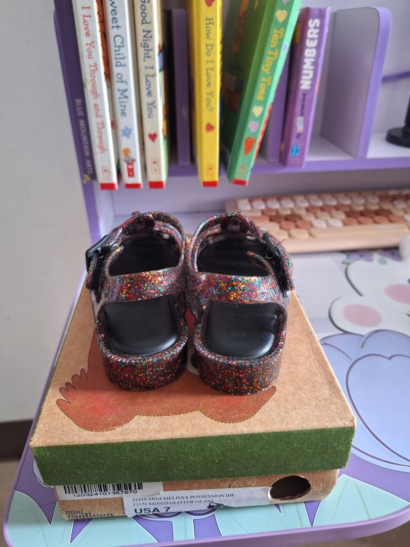 Mini Melissa Glitter Jelly Sandals USA 7 (Category: Babies & Kids Fashion) located in Manila. Submitted by aehnne (Listing ID 1463348814, Image 2). Description: Mini Mel Possession size 7 (used a few times) 1000 Havaianas Disney size 8c (used a few times) 350 Old Navy soft sole baby shoe (6-12 mos) 150 Pitter Pat velcro shoes size 21 (used once) 500 White Eyelet soft sole shoe (6-12mos) 150 Sf shouldered by buyer J&T Delivery Kalibo, Aklan.
