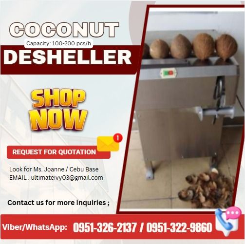 Model: GS-1 Coconut Desheller (Category: Other Home Appliances) located in Caloocan City. Submitted by chaseolive35337 (Listing ID 1463414738, Image 1). Description: Capacity: 100-200 pcs/h Power: 0.75kw Dimension: 800*600*1000mm Net Weight: 120kg Station: 1pc Price: 222,720 Terms Of Payment 💰50% Down payment Upon Processing 💸 💰50% Upon pick up 💸 ✅ 100% LEGIT TRUSTED SUPPLIER! ✅ With Complete Legal Documents ✅ BIR Registered 📝Please note: Av