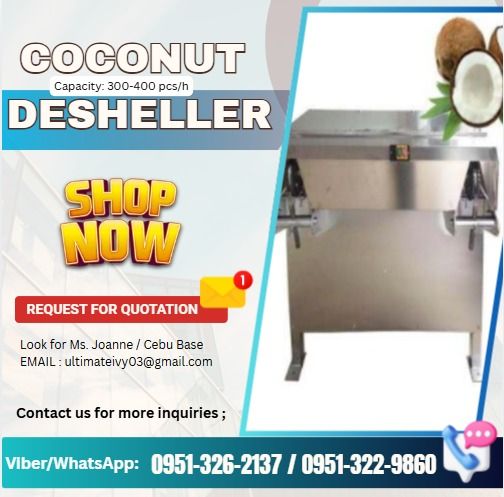 Model: GS-2 Coconut Desheller (Category: Other Home Appliances) located in Caloocan City. Submitted by chaseolive35337 (Listing ID 1463414494, Image 1). Description: Capacity: 300-400 pcs/h Power: 1.1kw Dimension: 1000*600*1000mm Net Weight: 150kg Station: 2pc Price:334,080 Terms Of Payment 💰50% Down payment Upon Processing 💸 💰50% Upon pick up 💸 ✅ 100% LEGIT TRUSTED SUPPLIER! ✅ With Complete Legal Documents ✅ BIR Registered 📝Please note: Ava