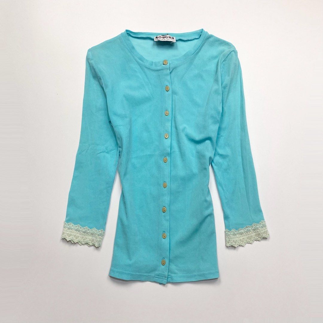 Morgan de toi teal mesh cardigan (Category: Longsleeves) located in Dagupan City. Submitted by maxi.vint (Listing ID 1463477987, Image 1). Description: Small to medium.