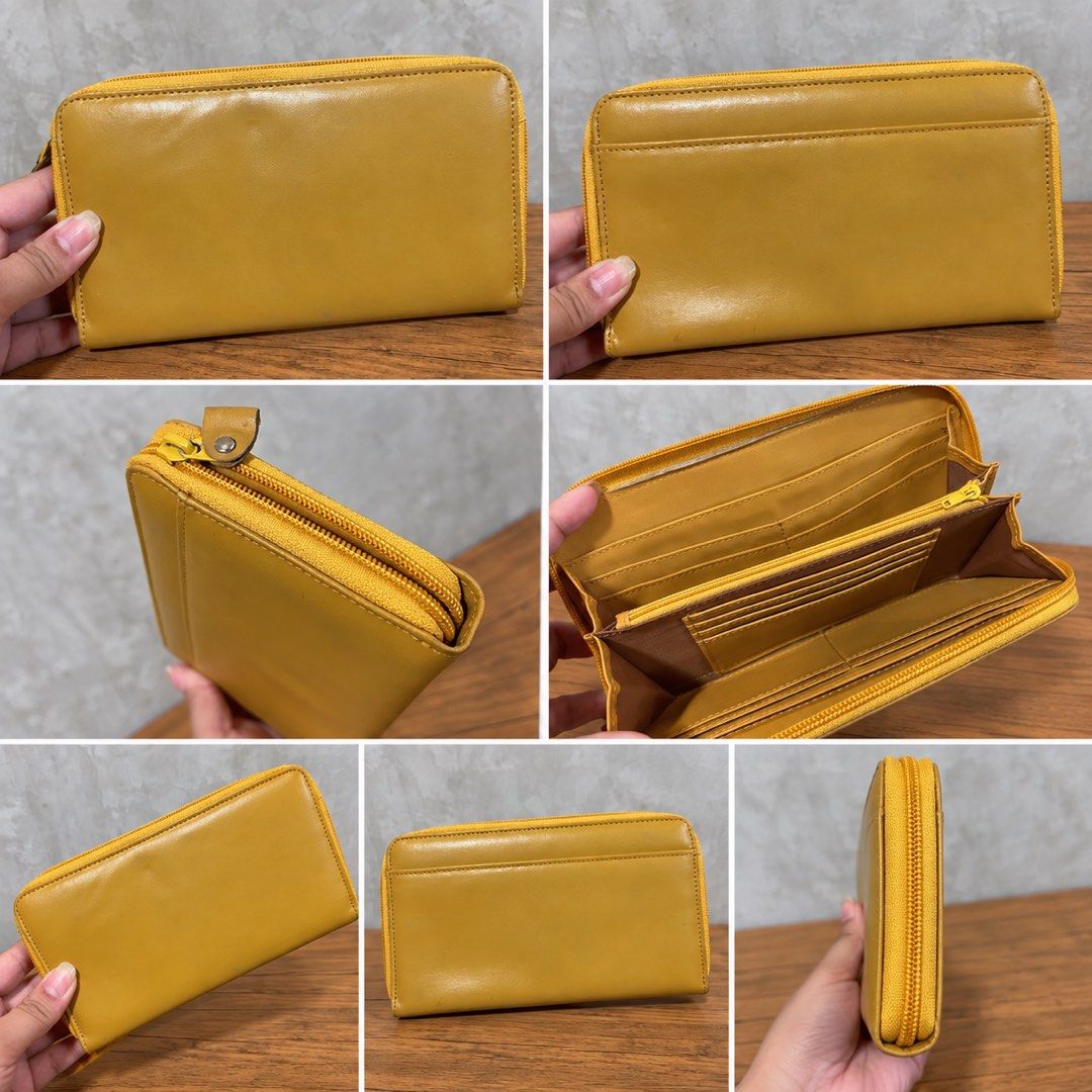mustard yellow leather zip-around long wallet (Category: Wallets & Card holders) located in San Fernando. Submitted by dntjapansurpluselyu (Listing ID 1463477628, Image 1). Description: .