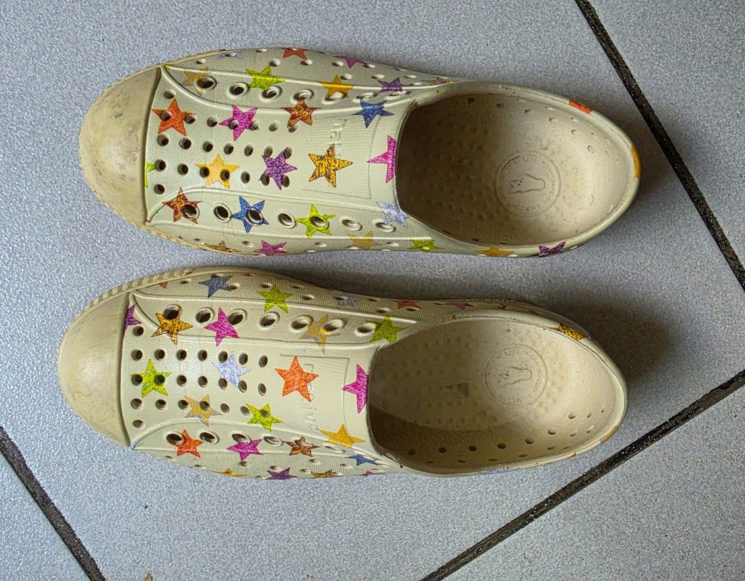 Native Shoes for Kids (Category: Babies & Kids Fashion) located in Paranaque City. Submitted by dlc.r (Listing ID 1463335765, Image 1). Description: - Cute native water shoes for kids - Beige with colorful star print - Easy slip-on style - Ideal for beach, playground, or active play.