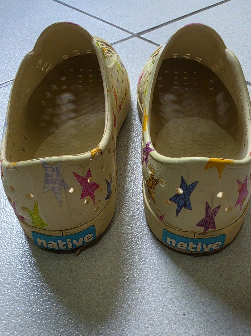 Native Shoes for Kids (Category: Babies & Kids Fashion) located in Paranaque City. Submitted by dlc.r (Listing ID 1463335765, Image 2). Description: - Cute native water shoes for kids - Beige with colorful star print - Easy slip-on style - Ideal for beach, playground, or active play.