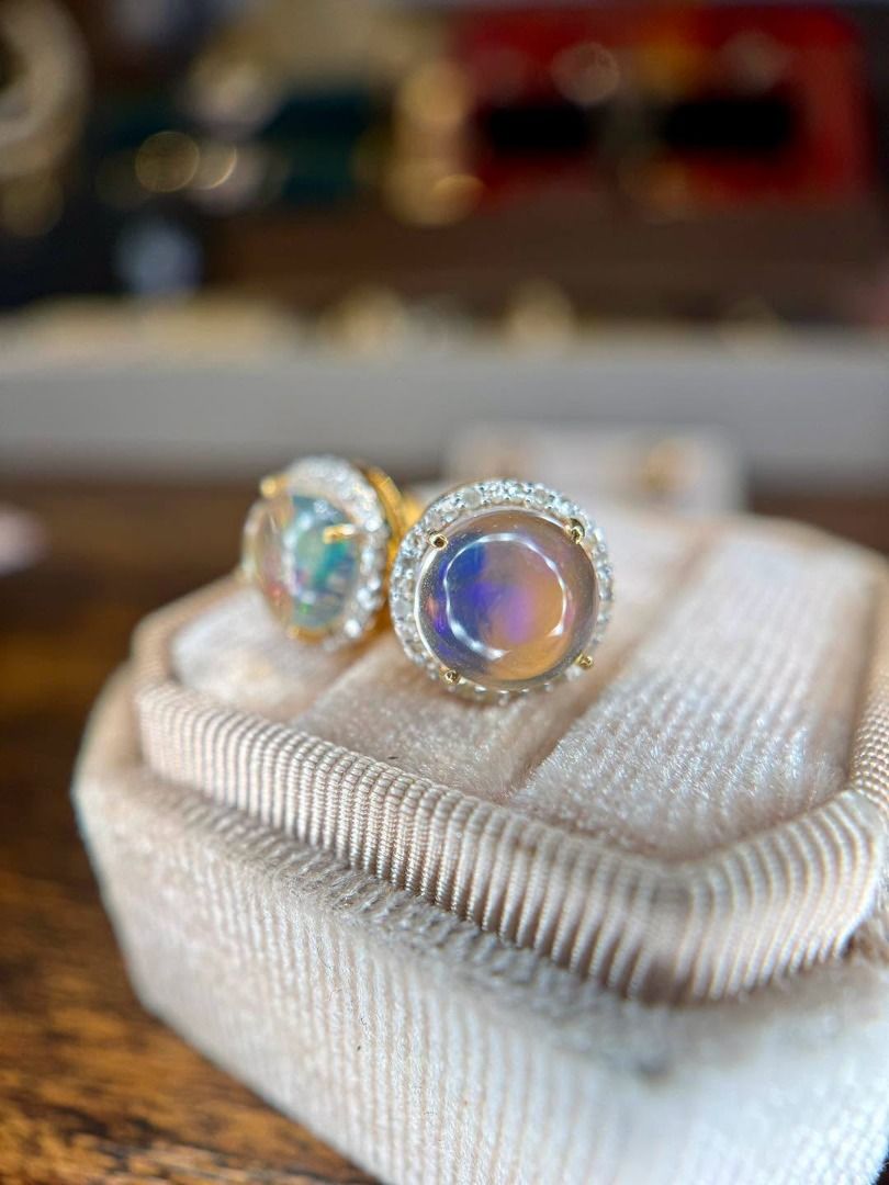 NATURAL ETHIOPIAN OPAL & DIAMONDS EARRINGS (Category: Earrings) located in Baguio. Submitted by asna_taku (Listing ID 1463403338, Image 1). Description: ✨💎 NATURAL ETHIOPIAN OPAL & DIAMONDS EARRINGS 💎✨ A stunning pair of Natural Ethiopian Opal earrings, certified for their beautiful play-of-color! 🌈✨ 🤍 Natural Opal – 3.24 cts total 🌈 White translucent opals with beautiful play-of-color 💎 Accented with numerous Natural Diamonds – approx. 0.2