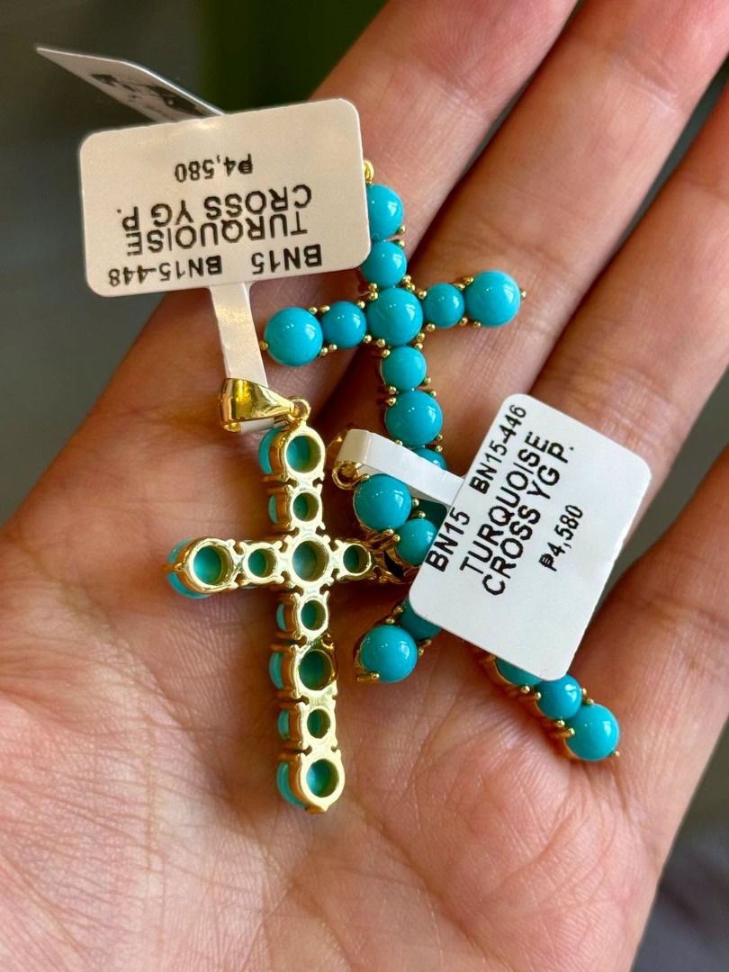NATURAL TURQUOISE CROSS PENDANT (Category: Body Jewelry) located in Baguio. Submitted by asna_taku (Listing ID 1463401380, Image 2). Description: ✨ NATURAL TURQUOISE CROSS PENDANT 💙✝️ A beautiful statement cross featuring natural turquoise beads in a vibrant blue tone, finished in a silver setting plated in gold for that elegant look. Perfect for adding a meaningful yet stylish touch to any outfit. ✨ 💙 Natural Turquoise ✝️ Cross pendant design 