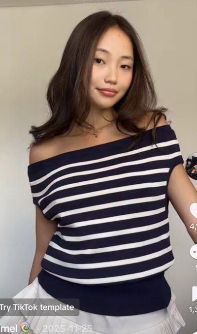 Navy and White Striped Off-Shoulder Top (Category: Blouses) located in Antipolo. Submitted by riesns (Listing ID 1463391520, Image 1). Description: - Cute navy and white striped off-shoulder top - Can be worn on or off the shoulders - Versatile: perfect for casual outings or dressing up - Looks great with skirts or pants - Comfortable fabric.
