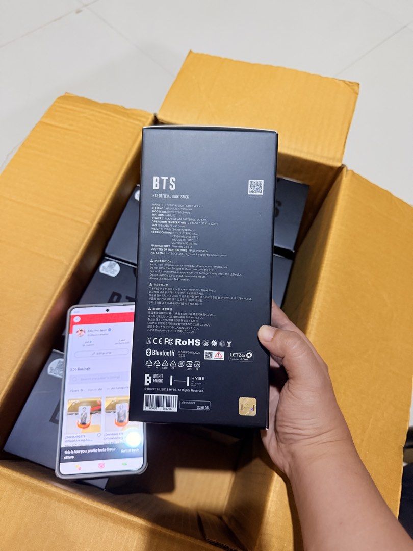 [NEW ARRIVAL - ONHAND] BTS Official Lightstick Ver.4 (Category: K-Wave Merchandise) located in Davao. Submitted by gamergirl0717 (Listing ID 1463451800, Image 2). Description: Price + LSF 3pcs available onhand 📍Davao City.