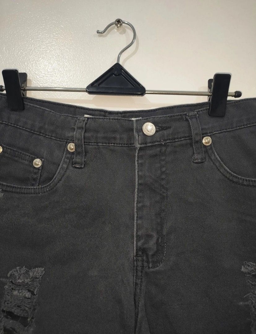 NEXT JEANS Distressed Denim Shorts Size M (Category: Shorts) located in Quezon City. Submitted by maxsab (Listing ID 1463549454, Image 2). Description: - Brand: NEXT JEANS - Color: Grey Denim - Style: High-waisted shorts - Features: Distressed look with rips and frayed hem - Size: Medium (M) - Occasion: Casual wear.
