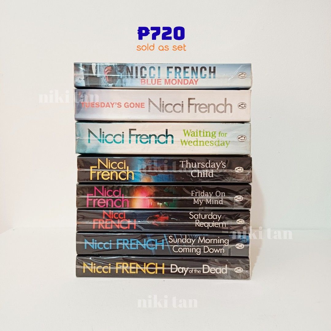 Nicci French Frieda Klein Series Set (Category: Storybooks) located in Pasay City. Submitted by frx111 (Listing ID 1463356063, Image 1). Description: 🟢 𝗡𝗶𝗰𝗰𝗶 𝗙𝗿𝗲𝗻𝗰𝗵 𝗙𝗿𝗶𝗲𝗱𝗮 𝗞𝗹𝗲𝗶𝗻 𝗦𝗲𝗿𝗶𝗲𝘀 personal collection / all are UK copies ₱𝟳𝟮𝟬 (𝑠𝑜𝑙𝑑 𝑎𝑠 𝑠𝑒𝑡) - Blue Monday - Tuesday's Gone - Waiting for Wednesday - Thursday's Child - Friday on my Mind - Saturday Requiem - Sunday Morning Coming Down - Day of the Dead 📚 al
